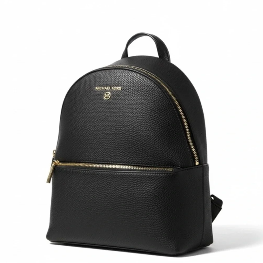 Michael Kors Pebbled Leather Backpack Black Gold Hardware EUC